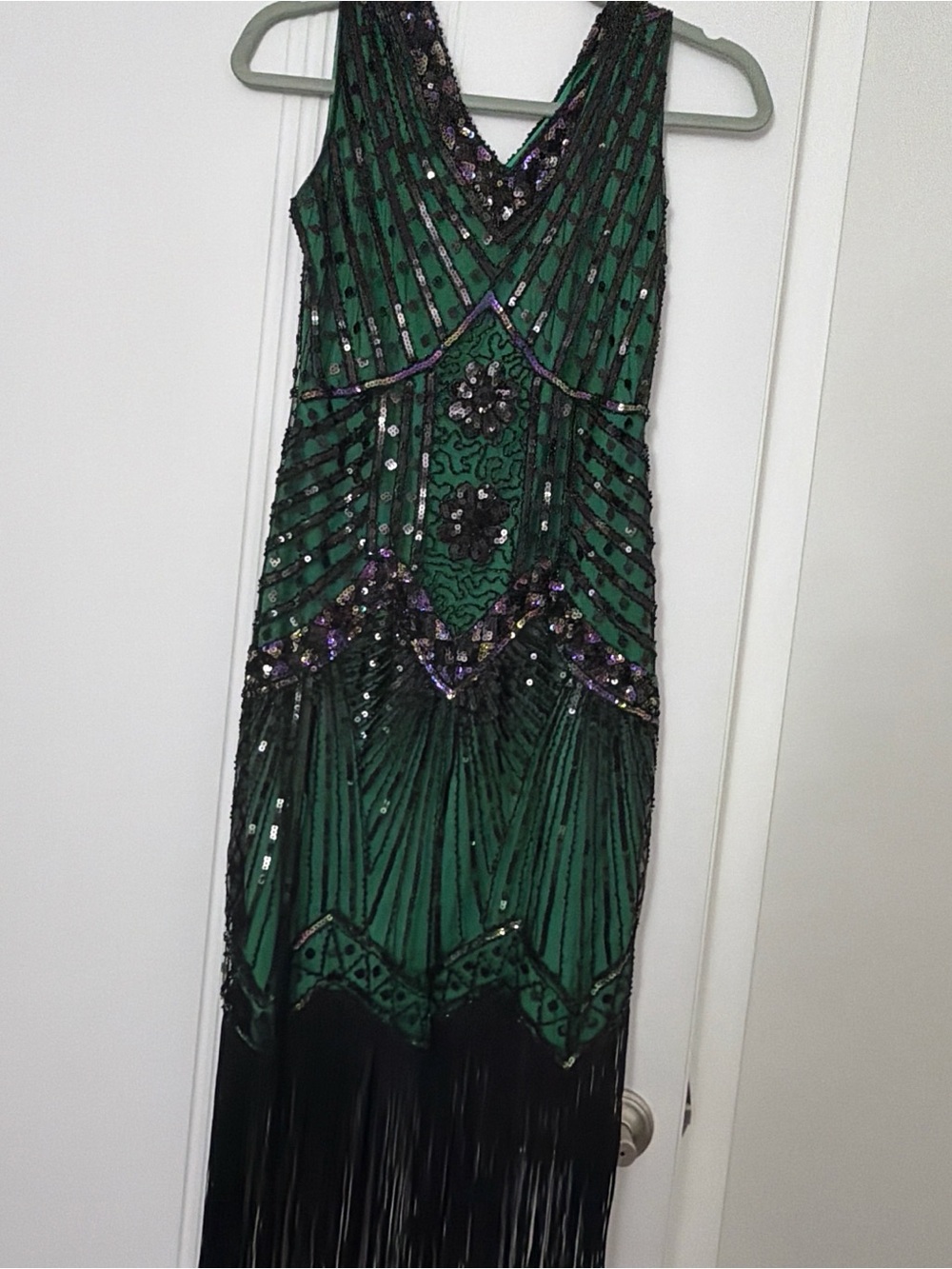 Green Beaded Fringe Evening Dress - Brand Unknown